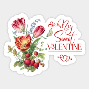 Sweet Floral Valentine with Strawberries Sticker